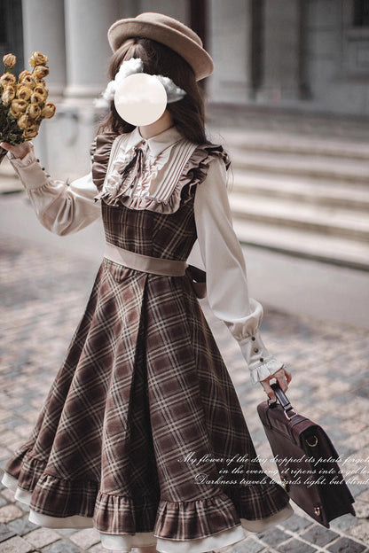 Thames at Dusk Vintage College Lolita Dress with Ruffle - Long Sleeves
