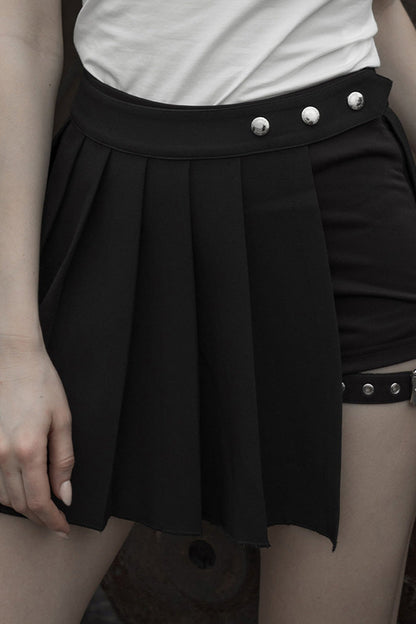 Women's Punk Skirt with Side Metal Buckle and Pleated Faux Two-Piece Cut