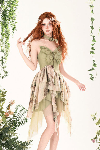 Emerald 3D Butterfly Embroidery Lace Asymmetric Sweet Lolita Jumper Dress