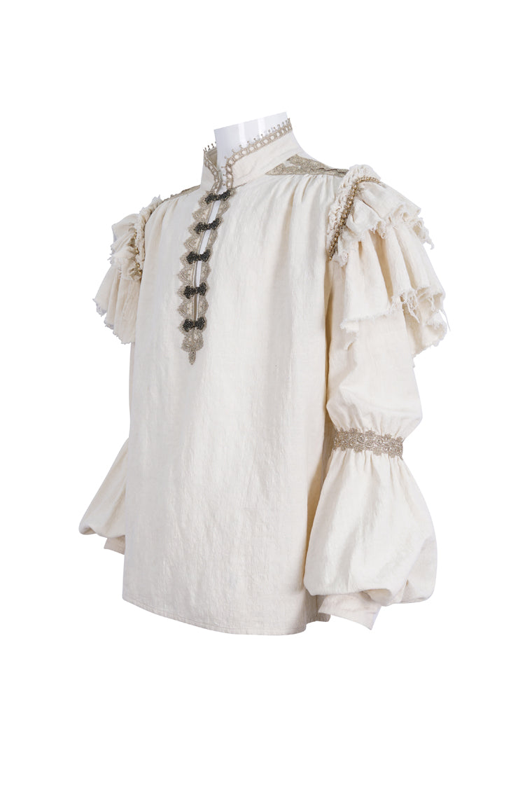 Gothic Men's Blouse with Lantern Sleeves & Multi-Layer Ruffled Stand Collar