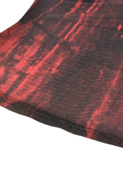 Crimson & Obsidian Round Collar Long Sleeves Sheer Mesh Tie-Dyed Versatile Basic Top