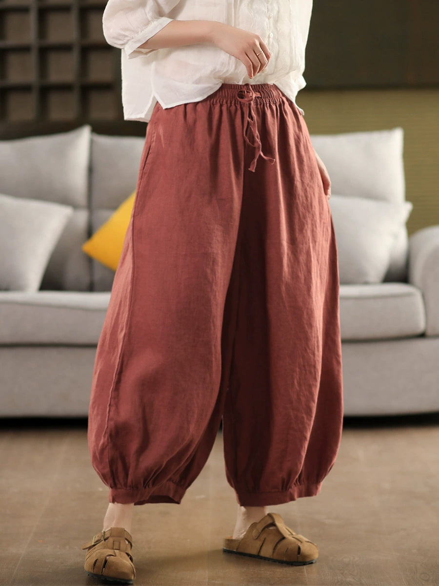 Summer Color 100%Linen Women Pure Harem Casual Pants