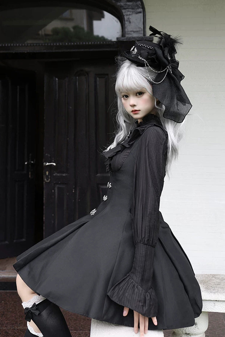 Ebony Double-Breasted Bustier Suspender Dress - Gothic Night Butler