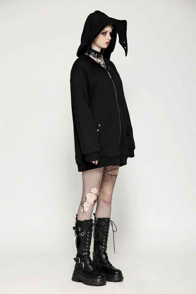 Ebony Long-Sleeve Zip-Up Gothic Batwing Hoodie