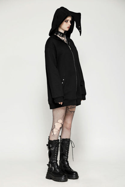 Ebony Long-Sleeve Zip-Up Gothic Batwing Hoodie