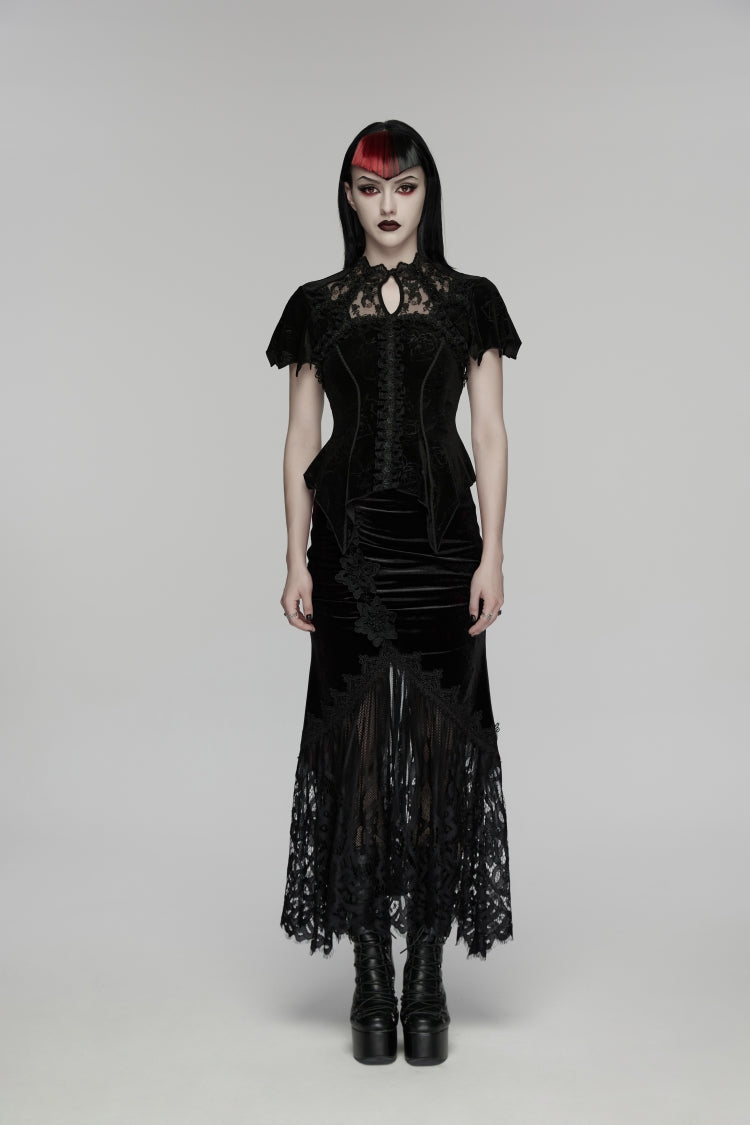 Rose Printed Lace Gothic Blouse for Women