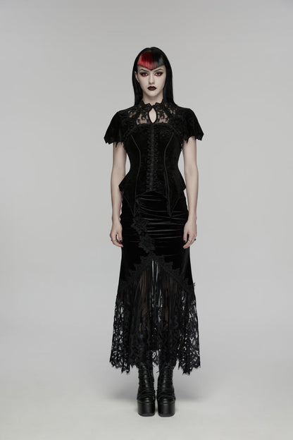 Rose Printed Lace Gothic Blouse for Women