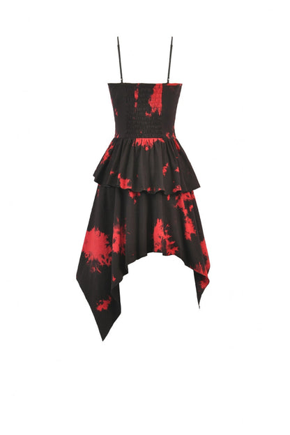 Crimson & Obsidian Sleeveless Irregular Mesh Tie Dye Punk Slip Dress