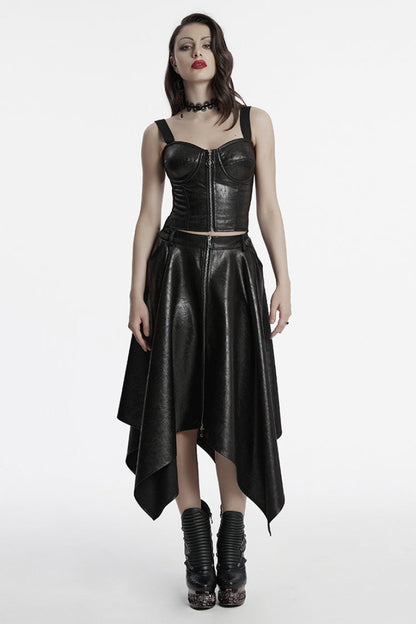 No-Sleeve Faux Leather Zippered Punk Waistcoat