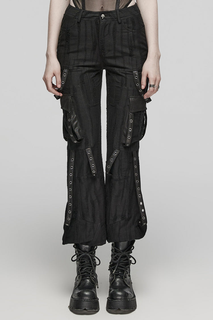 Women's Steampunk Loose Pants in Knitted Fabric with Eyelet Pocket