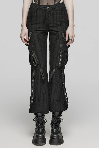 Women's Steampunk Loose Pants in Knitted Fabric with Eyelet Pocket