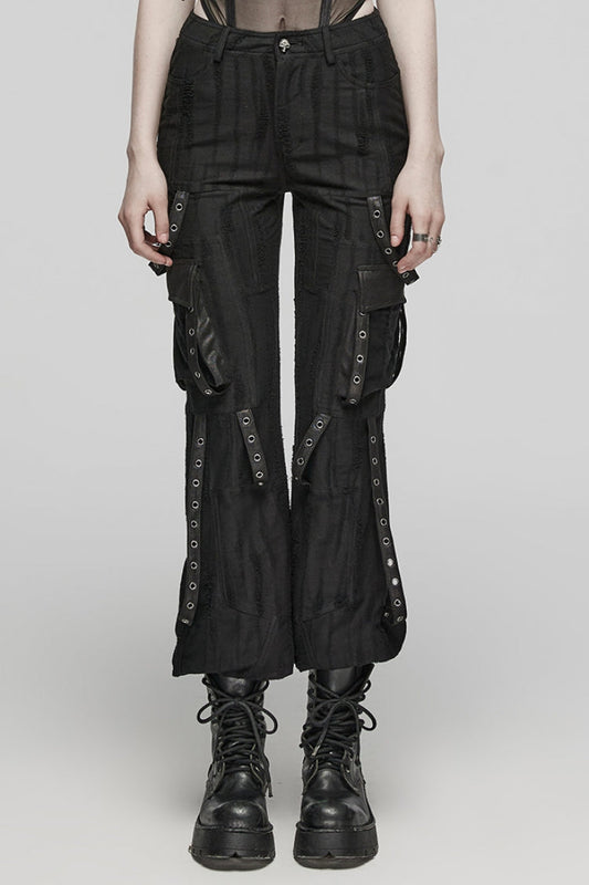 Women's Steampunk Loose Pants in Knitted Fabric with Eyelet Pocket