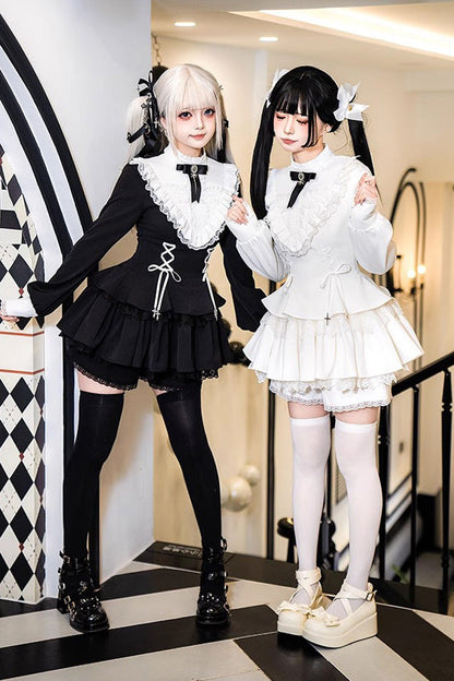 Sweet Handsome Lolita Dress - Lace-Up Ruffled Sleeves