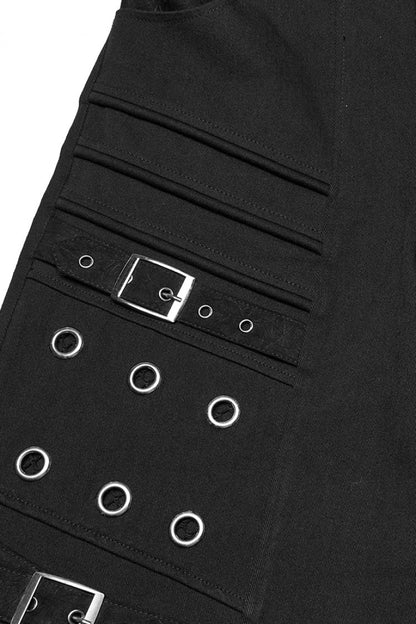 Men's Punk Straight Pants with Eyelet and Ripped Detailing