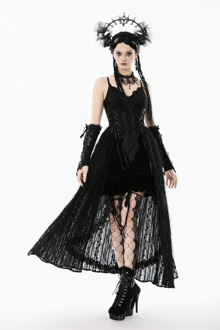 No-Sleeve Floral Lace-Up Gothic Slip Wedding Gown