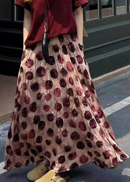 Waist Elastic Skirts Print Cotton Pink Summer