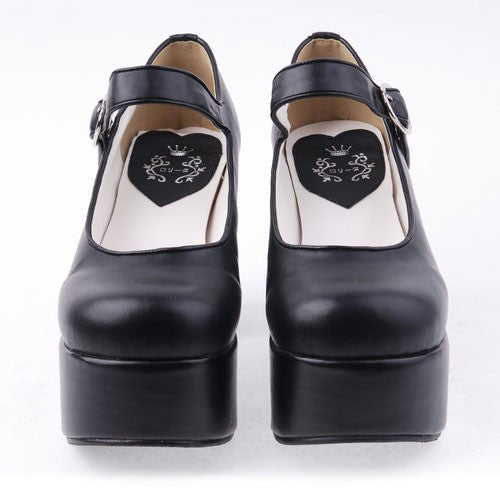 Round-Toe Platform PU Lolita Shoes in Black