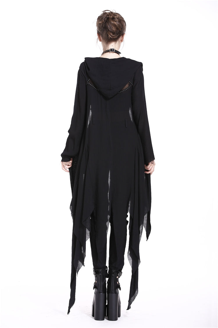 Ebony Long-Sleeve Grunge Vintage Hooded Gothic Coat