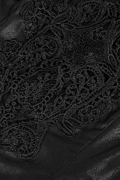 Ebony Flared-Sleeve Embroidered Elegant Cross Gothic Dress
