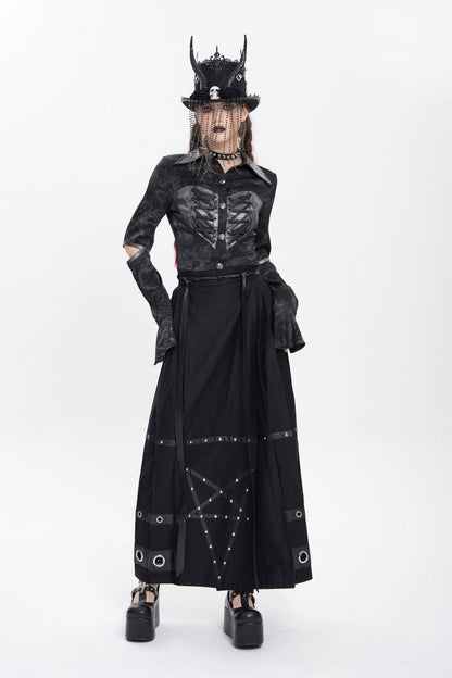 Women's Punk Skirt with Eyelets, Rivets and Pentacle Horse-Face Motif