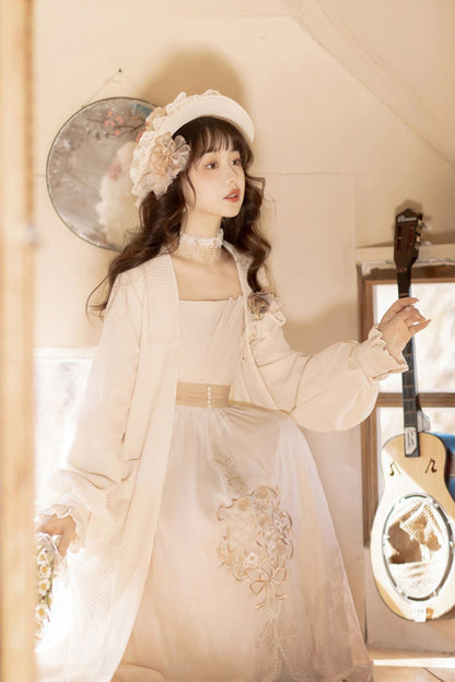 Ivory Chinese Bronzing Floral Embroidery Sweet Lolita JSK