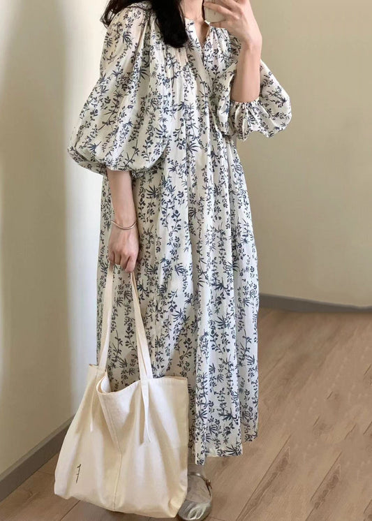 Robe longue élégante en coton avec imprimé boutonné et ceinture nouée à la taille pour l'été QP057 