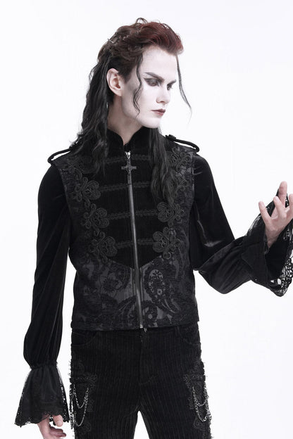Crochet Floral Gothic Vest with Zipper for Men
