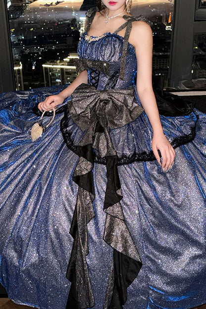 Galaxy of Fallen Tears Glitter Ruffle Asymmetric Sweet JSK