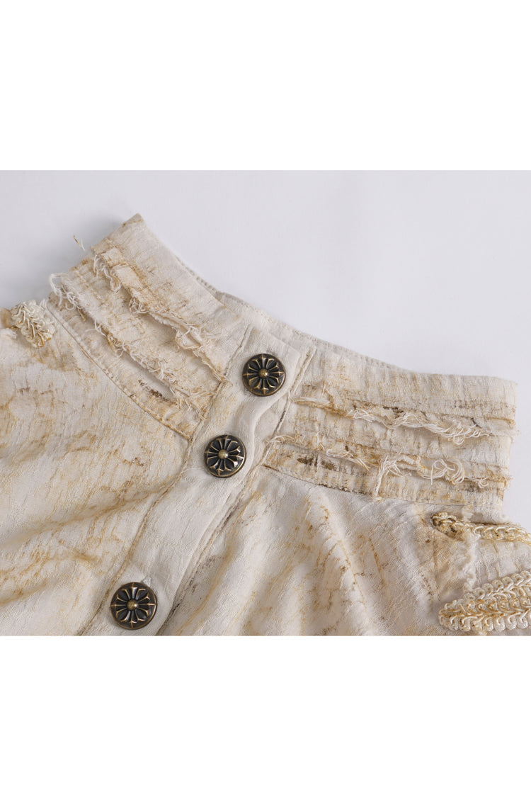 Punk Women's Blouse with Lantern Sleeves, Stand Collar & Printed Lace