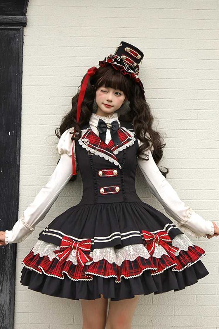 Ebony V-Neck Printed Tiered Bow Collegiate JSK - Honor Guard Gala