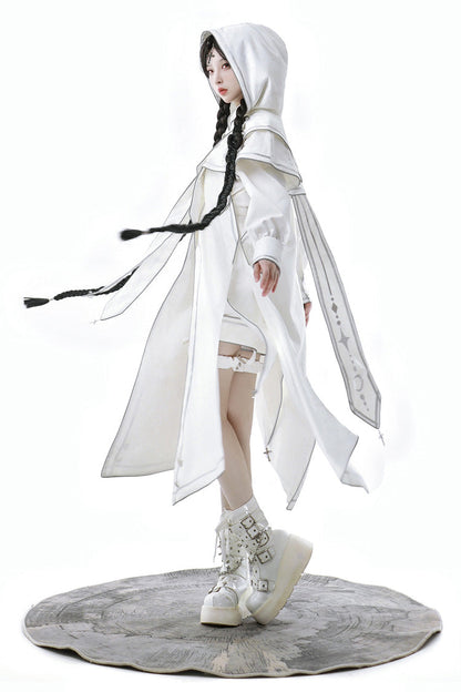 Ivory Futuristic Mechanical Print Ouji Lolita Cape
