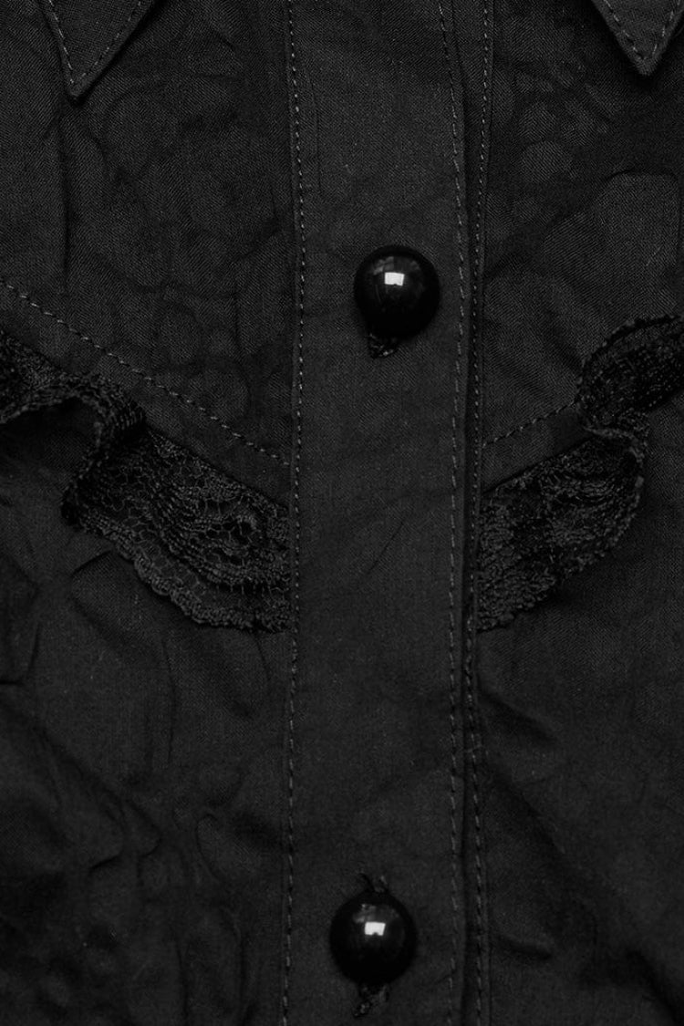 Gothic Lace Blouse with Lapel Collar and Stitched Print, Long Sleeves, Two Variants - DarkRomance