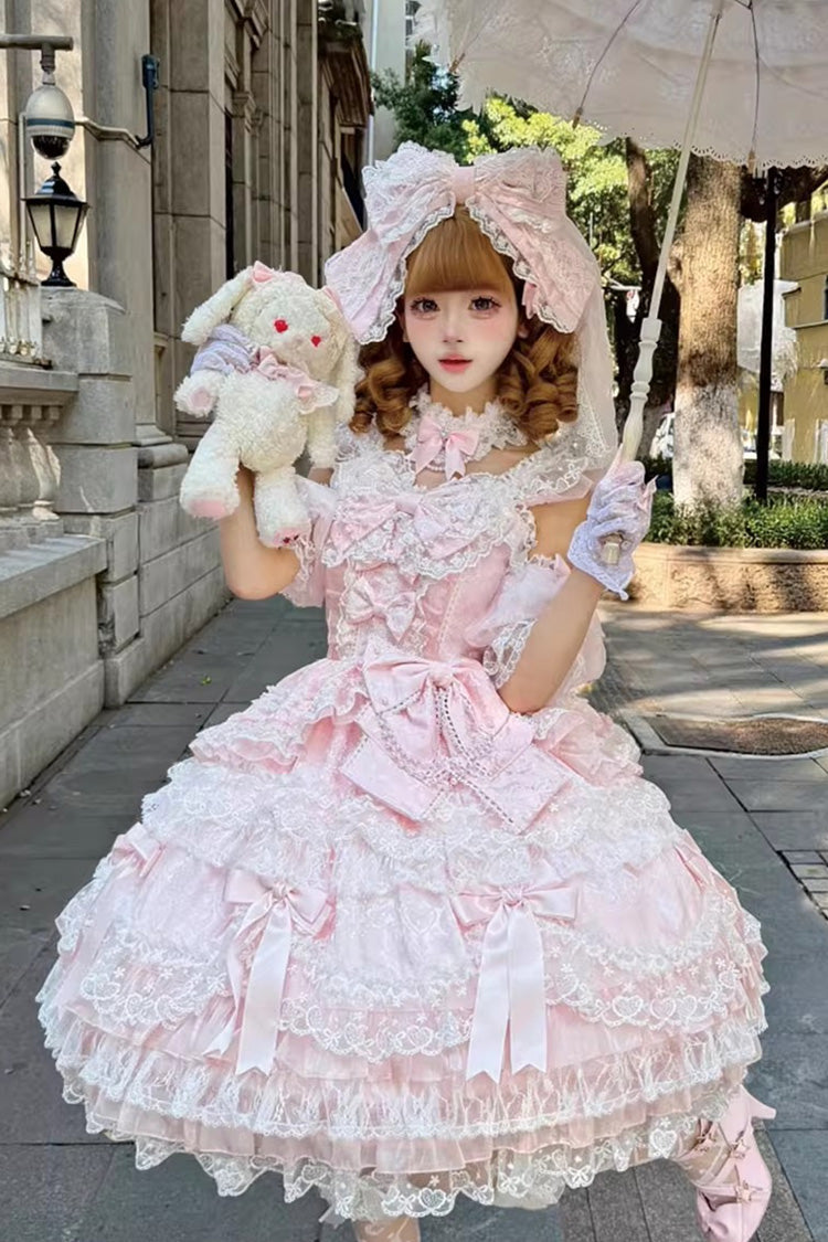 Blush Sleeveless Ruffled Pearl Lace Princess JSK