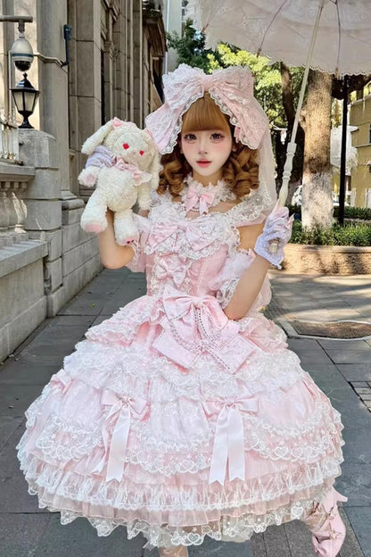 Blush Sleeveless Ruffled Pearl Lace Princess JSK