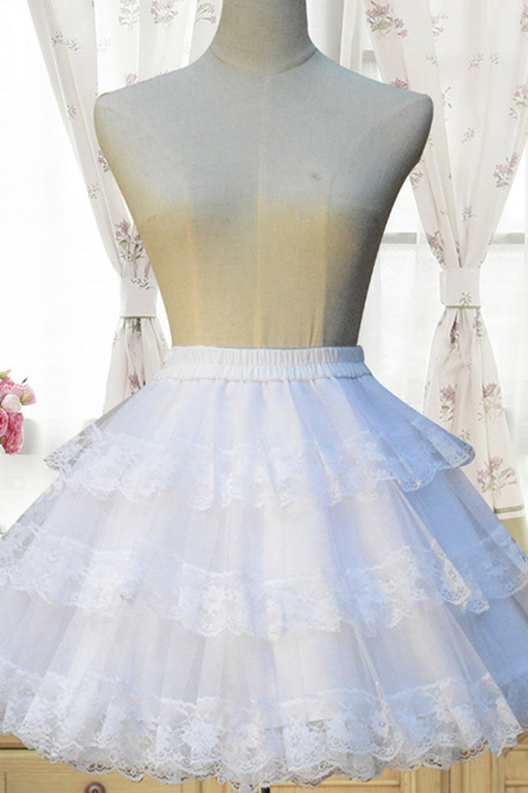 Ivory Cotton Organza Lined Lace Lolita Tiered Skirt