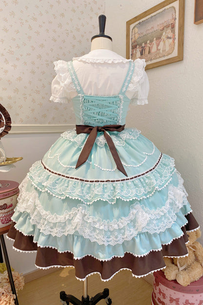 Mint Chocolate Fondant Cake Sleeveless Ruffled Bow Lace Lolita JSK