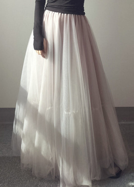 Patchwork Italian Waist Line Skirts A Elastic White Tulle