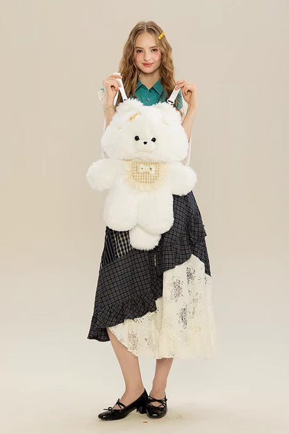 Ivory Cute Samoyed Plush Dog Backpack for Lolita Style