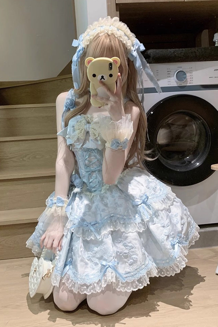 Floral Overture Double Ruffle Embroidery Bow Lace Sweet JSK