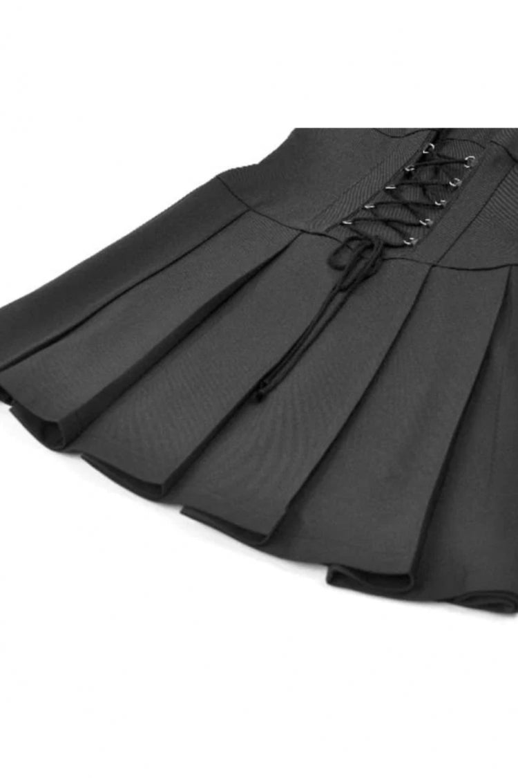 No-Sleeve Cobweb Sheer Mesh Lace-Up Punk Mini Dress