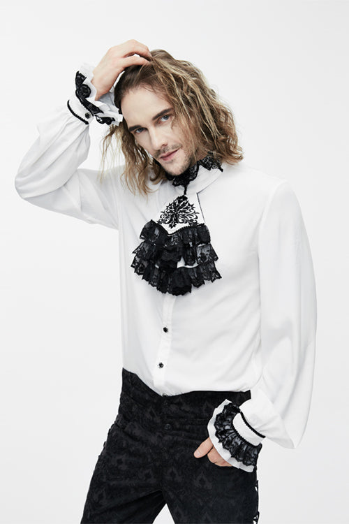 Ivory Lace-Trimmed Embroidered Sheer Sleeve Gothic Men's Top