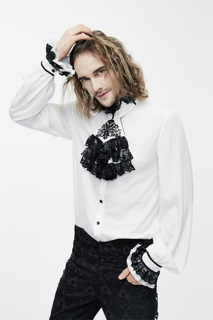 Ivory Lace-Trimmed Embroidered Sheer Sleeve Gothic Men's Top