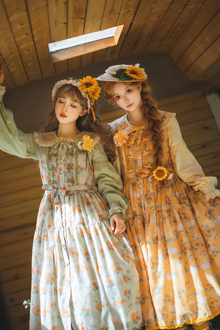 Emerald Sleeveless Sunflower Ruffle Bow Sweet Lolita Jumper Dress