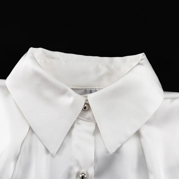 Satin Off Tie Top Sleeve Party Long Shoulder Lapel White with