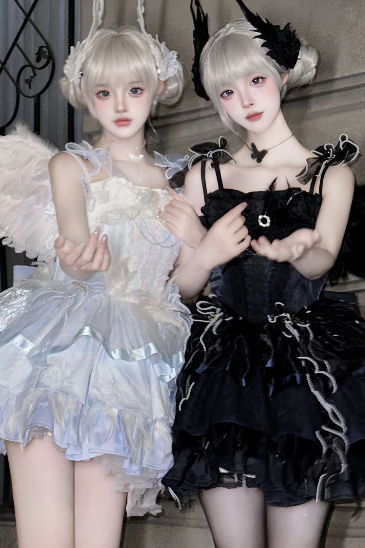 Ballet-Inspired Multi-Layer Ruffle JSK Dress with Bowknot in Three Hues - EtherealGrace