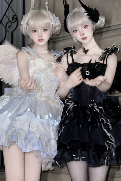 Ballet-Inspired Multi-Layer Ruffle JSK Dress with Bowknot in Three Hues - EtherealGrace