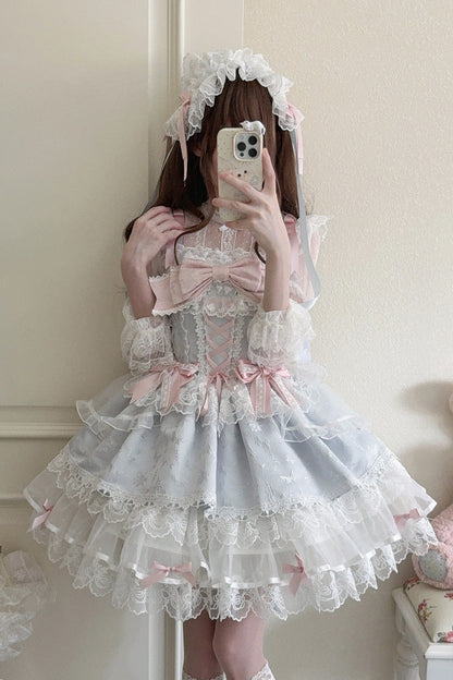 Fleishi Island Sleeveless Ruffle Bow Slim Ballet Lolita JSK