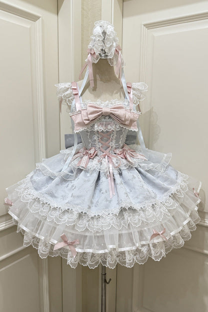 Fleishi Island Sleeveless Ruffle Bow Slim Ballet Lolita JSK