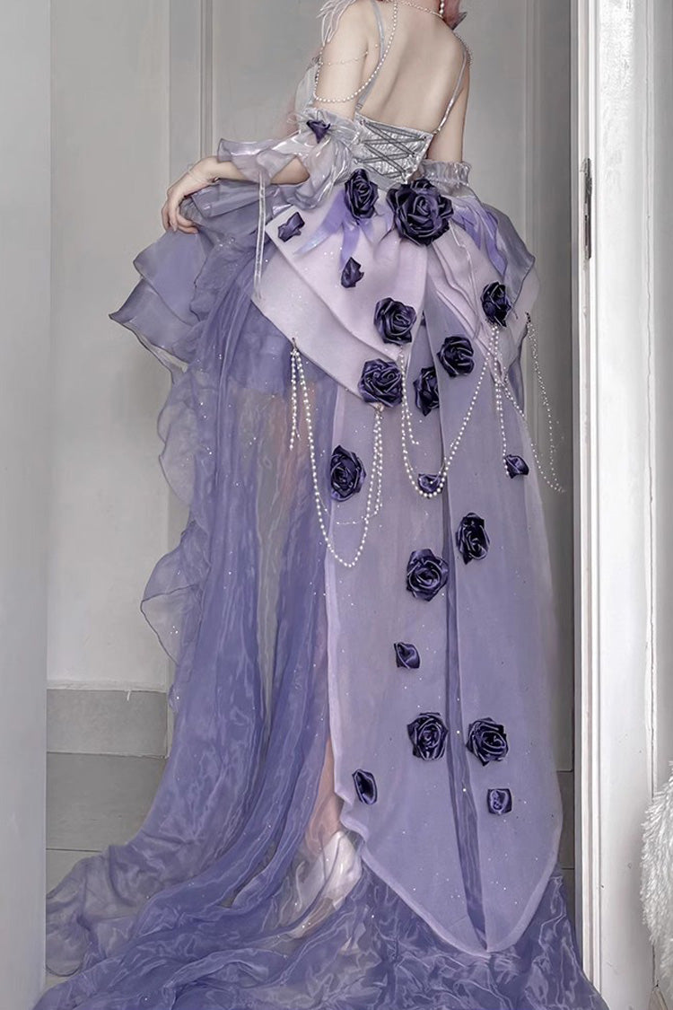 Embroidery Bowknot Lace-Up Sweet Ballet Lolita JSK Dress in Misty Purple Swan Wonderland - Short
