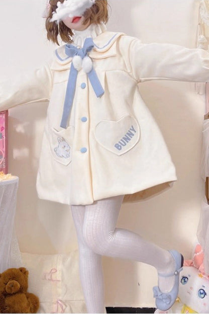 Sweet Lolita Coat with Doll Collar, Long Sleeves & Bowknot Detail, Cream